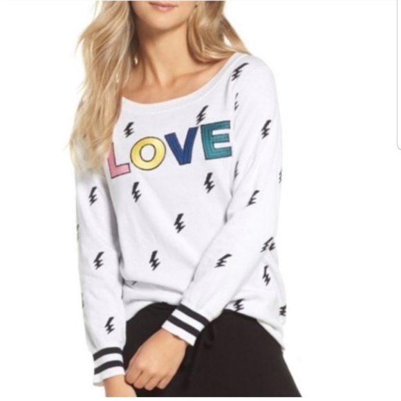 Chaser Sweaters - Chaser Love Rainbow lightening bolt intarsia sweater
Cotton & Cashmere Blend